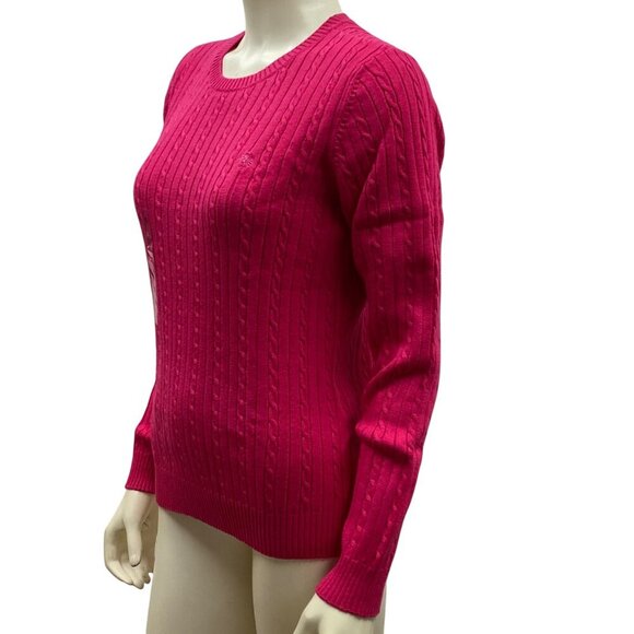Izod Womens Cable Knit Sweater Large Pink Cotton Crew Neck L NWT - Picture 3 of 5